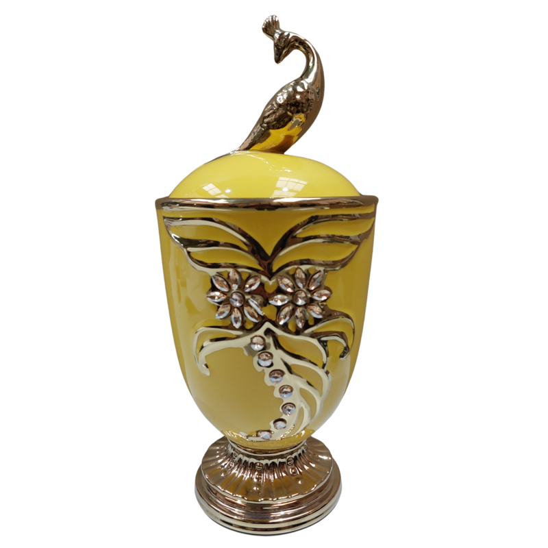 Tibor Porcelana Tapa Pavo Real 41 x 19 cm Diamantes (Amarillo con dorado) 16 in